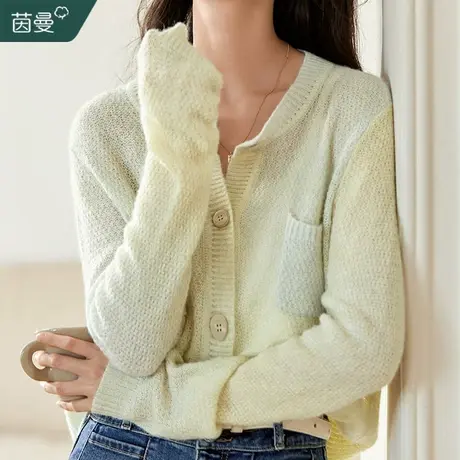 茵曼软糯慵懒圆领针织开衫女小外套2023秋冬新款短款早秋外搭上衣商品大图