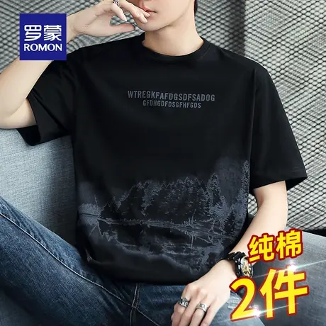 罗蒙男士短袖T恤夏季薄款纯棉印花圆领宽松休闲男装上衣服冰丝体t图片