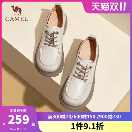 骆驼女鞋2023秋季新款牛津鞋真皮JK小皮鞋女粗跟乐福鞋厚底单鞋女图片