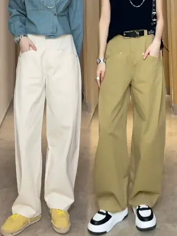 2023年夏季新款大码直筒薄款显瘦休闲裤女生宽松阔腿裤工装长裤子商品大图