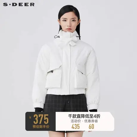 sdeer圣迪奥秋冬系带高领抽绳短款白色羽绒服女S21462424🌯图片