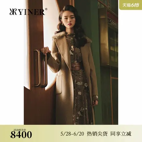 YINER音儿女装冬季水貂毛领双面纯羊绒大衣商品大图
