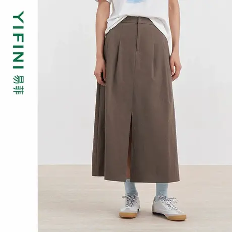 [专柜同款]Yifini/易菲前开叉通勤宽松中长款A字裙半身裙D04Q1001图片