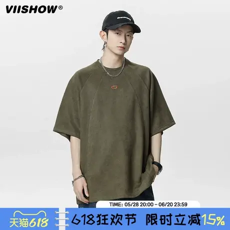 VIISHOW美式复古重磅麂皮绒T恤男2025年夏季新款短袖潮牌宽松上衣商品大图