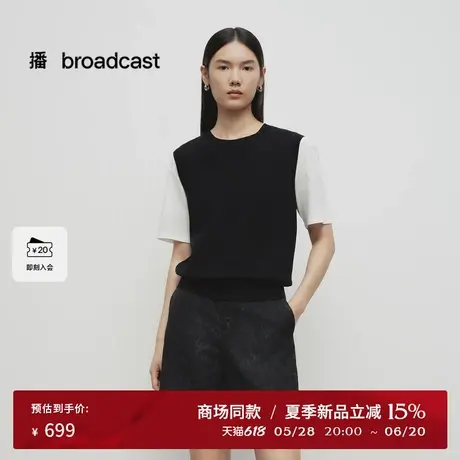 播商场同款黑白拼接针织短袖女25春季新款提花韩系上衣BDS1SD1262商品大图