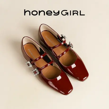 honeyGIRL玛丽珍鞋女夏季2025新款小皮鞋浅口一字带粗跟单鞋配裙商品大图