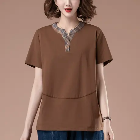 短袖t恤女夏季加肥加大码女装宽松全棉休闲中年妈妈显瘦半袖体恤商品大图