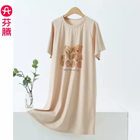 芬腾睡裙女款纯棉短袖夏季薄款大码宽松连衣裙子夏款可外穿家居服商品大图