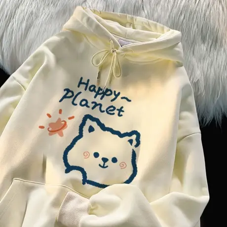 vintage美式卫衣大码加绒加厚oversize连帽外套ins潮宽松秋冬上衣图片