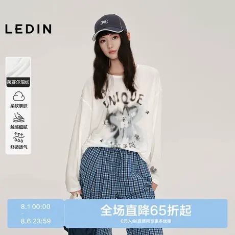 【蝴蝶少女】乐町宽松长袖T恤秋季新款空调罩衫透气圆领落肩上衣图片