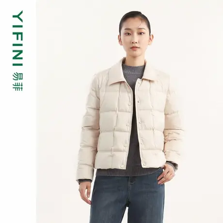 [专柜同款]Yifini/易菲白鹅绒翻领云纹压花宽松短款羽绒服女冬新商品大图