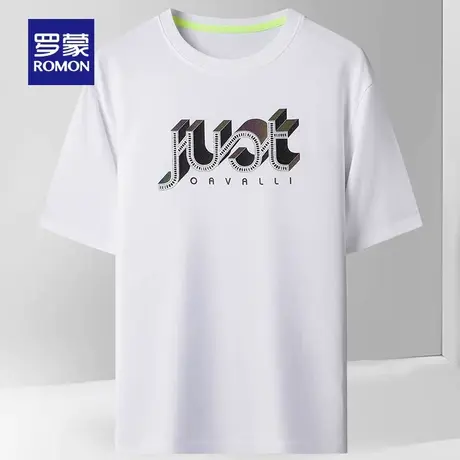 【直降】【纯棉】罗蒙男士圆领T恤衫2023夏季休闲印花短袖打底衫商品大图