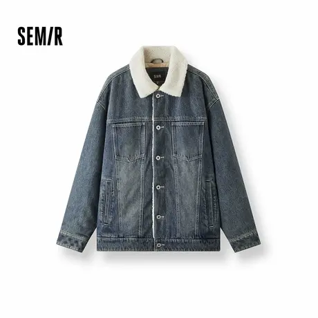 森马牛仔外套男冬季棉服2025新款街头复古做旧仿羊羔毛翻领夹克潮商品大图