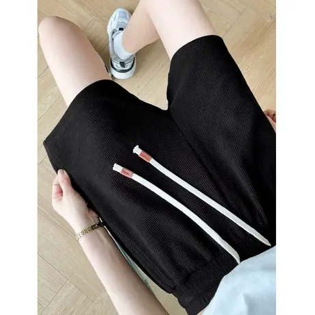 ZR真维斯黑色短裤女夏季2023新款时尚百搭运动裤简约华夫格三分裤商品大图