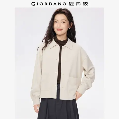 佐丹奴衬衫外套女秋冬新款双口袋宽松翻领短款卫衣开衫女05375860商品大图