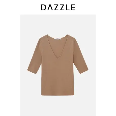 DAZZLE地素奥莱短袖针织衫23春季新款法式V领修身简约高级感上衣图片
