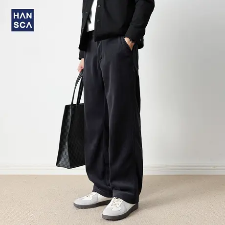 hansca秋季条纹灯芯绒直筒休闲裤男390g重磅2025新款加厚保暖长裤商品大图