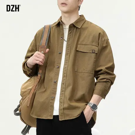 男士长袖衬衫工装外套潮牌男秋季痞帅美拉德穿搭男装2023新款衬衣商品大图