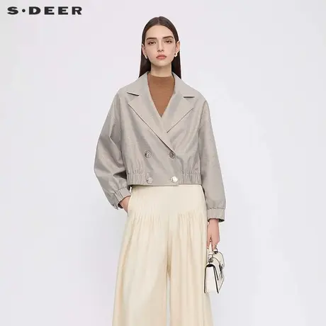 sdeer圣迪奥女装25年新品OL风西装领双排扣插袋外套S253Z2216商品大图