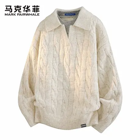 马克华菲男士假两件麻花毛衣2025新款秋季翻领套头打底针织衫线衣图片