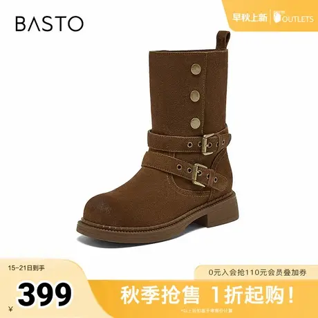 百思图2025冬季新款休闲靴时尚简约通勤粗跟女中靴W6888DZ5商品大图