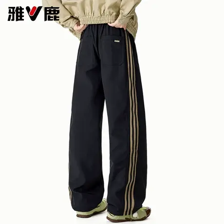 雅鹿时尚户外宽松休闲长裤男2025秋冬季新款运动加绒保暖阔腿卫裤商品大图