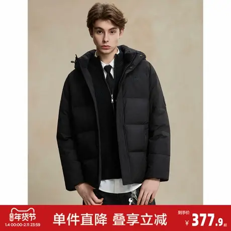 唐狮2026冬季短款羽绒服男生黑色连帽加厚保暖面包服时尚经典外套商品大图