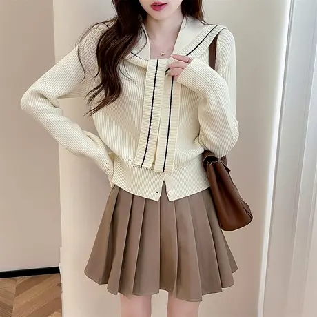 唐狮秋冬毛衣女气质海军风披肩和开衫两件套时尚百搭针织衫潮tu图片