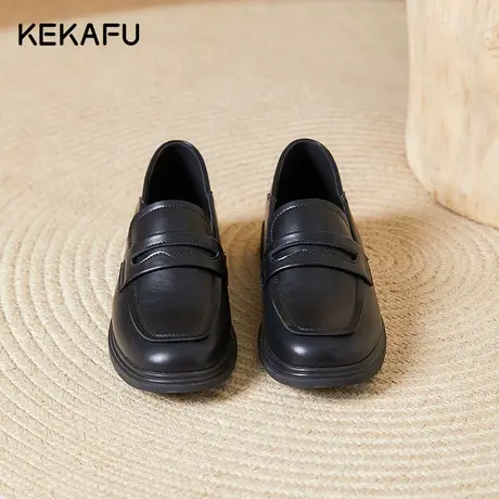 珂卡芙真皮乐福鞋女2023年秋季新款一脚蹬单鞋英伦风小皮鞋平底鞋商品大图