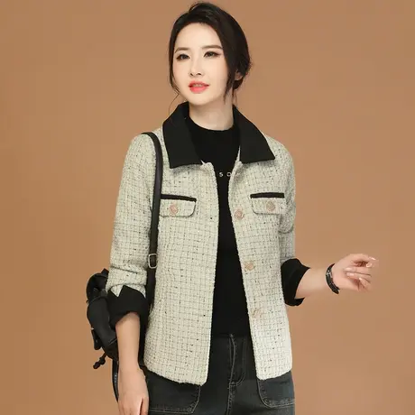 新品8.5折】气质撞色翻领小香风上衣百搭舒适短外套女图片