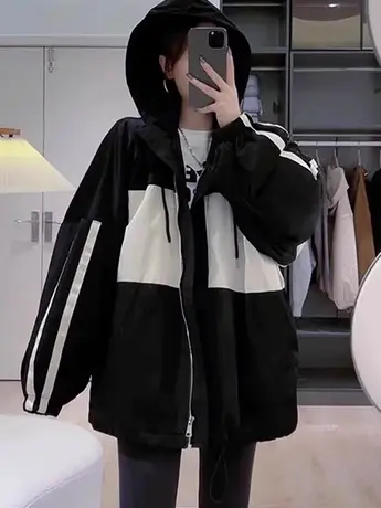 小香风连帽冲锋衣外套女2023春秋新款运动休闲工装夹克棒球服上衣商品大图