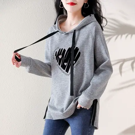 连帽卫衣女秋冬季新款宽松加大码女装中年妈妈休闲中长款显瘦上衣图片