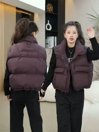 2023新款欧货女冬季羽绒棉马甲立领坎肩短款保暖马夹小个子背心潮图片