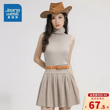 GA真维斯女装背心毛衣2023冬季新款女式简约舒适高领无袖毛衣商品大图