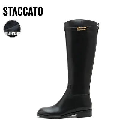 思加图冬季新款加绒英伦风骑士靴长筒靴超长靴女皮靴ECI09DC1图片