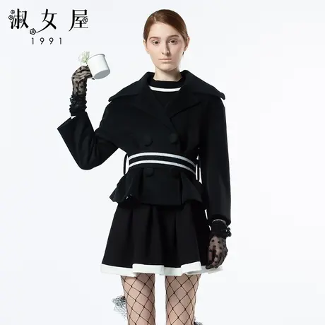 淑女屋旗舰店官网正品冬季新品黑色修身柔软气质冬西装款毛呢外套商品大图