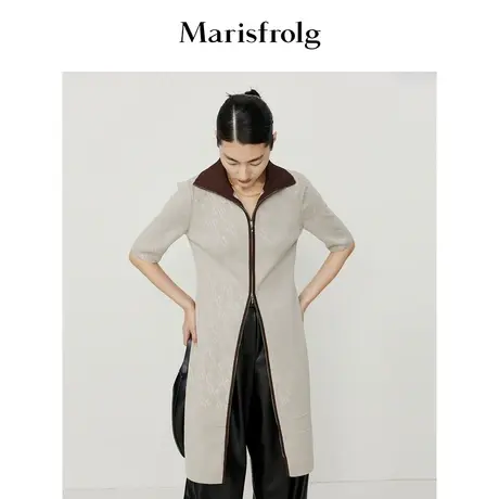 【一衣多穿】玛丝菲尔冬季米灰色压花复古拉链两穿连衣裙图片