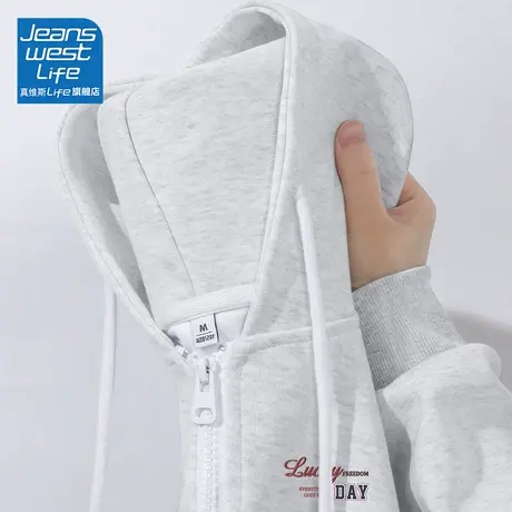 真维斯LIFE浅灰色外套女2023新款独特超好看今年流量漂亮开衫卫衣商品大图