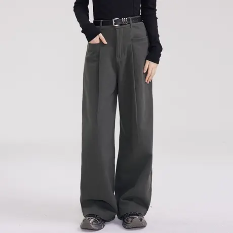 裤子宽松直筒美式高街小个子阔腿裤女2023新款秋冬高腰垂感配腰带商品大图