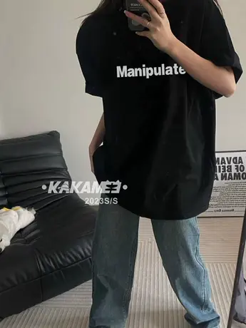 新款粉色黑色t恤女夏季2023女装韩版宽松ins上衣服网红半袖体恤衫图片