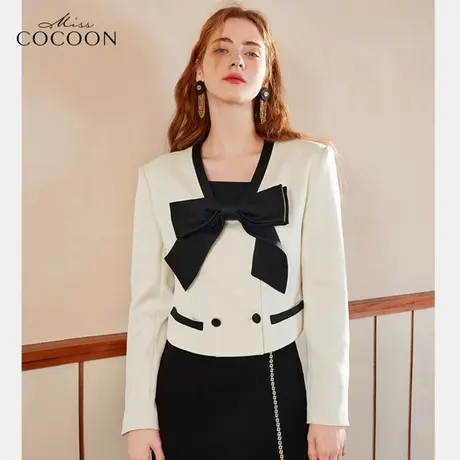 missCOCOON蝴蝶结小西装女2023新款春季设计感小众撞色时尚短外套商品大图