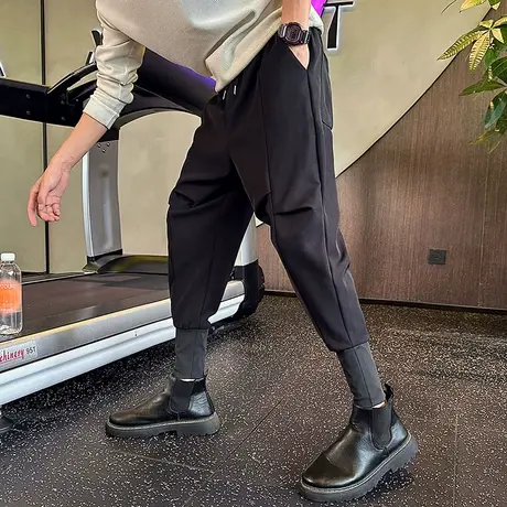 哈伦西裤男秋冬季2023新款个性高街宽松小众设计感加绒束脚休闲裤商品大图