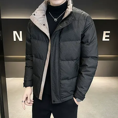 拼色设计感轻薄羽绒服2023年冬季肌理感户外防寒白鸭绒棉服外套男图片