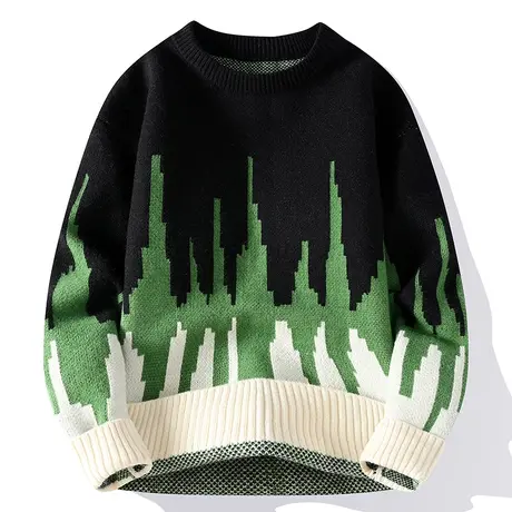 圆领毛衣男青少年撞色秋冬季保暖加厚针织打底衫男装学生线衣上衣商品大图