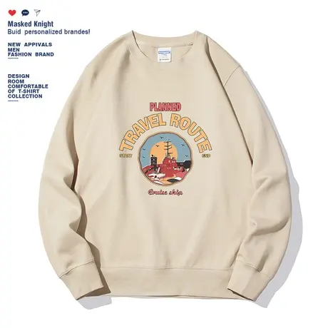 港风潮牌简约印花圆领卫衣男秋季新款薄款宽松休闲学生百搭上衣商品大图