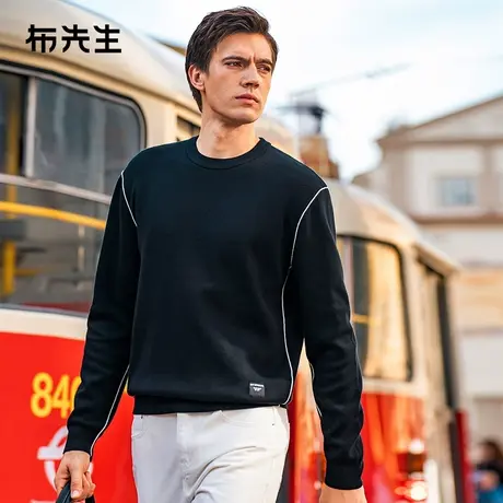 MrBu布先生微廓形撞色条纹毛衣男春秋加厚保暖中年装BT12303商品大图