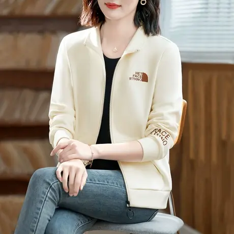 立领卫衣外套女2024年新款时尚宽松休闲运动装薄款拉链上衣棉长袖商品大图