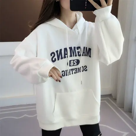 连帽卫衣女早春款2023新款中长款纯棉上衣女慵懒风韩版宽松外套女商品大图
