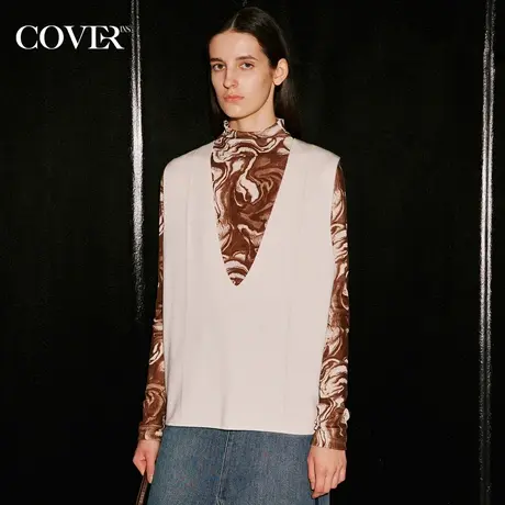 COVER秋季纯色深V羊毛马甲背心图片