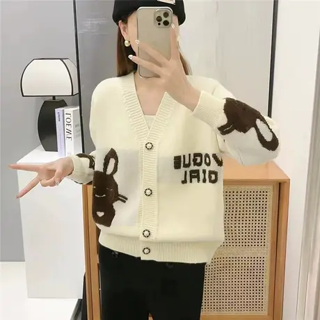 毛衣外套女开衫春秋2023新款爆款韩版宽松慵懒风洋气外搭针织开衫商品大图